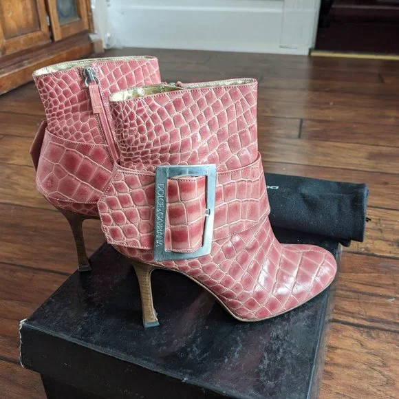 Dolce & Gabbana Rosa Croc Patent Leather Bootie - Picture 3 of 11